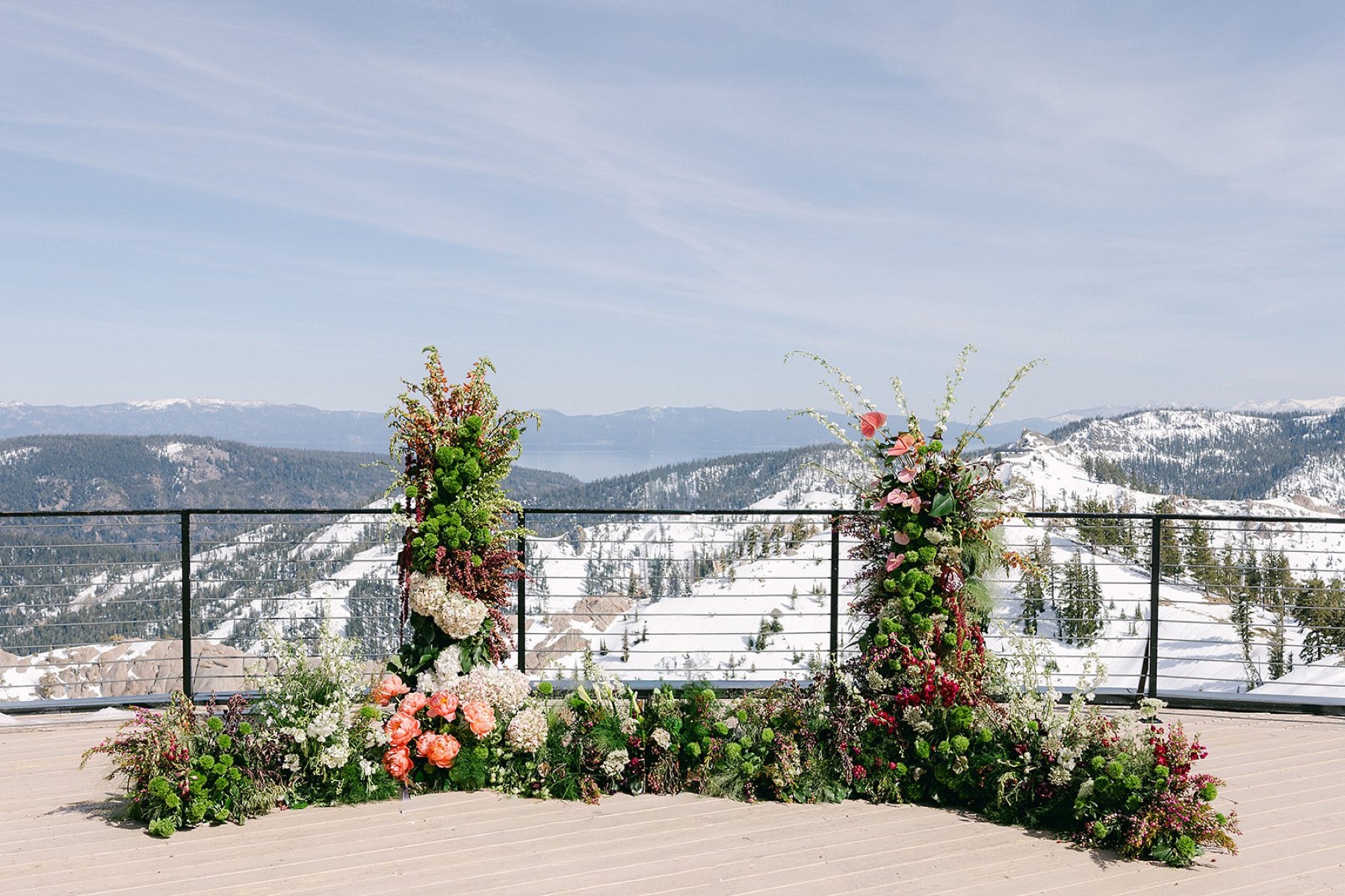Ceremony floral installation at High Camp Palisades, Lake Tahoe