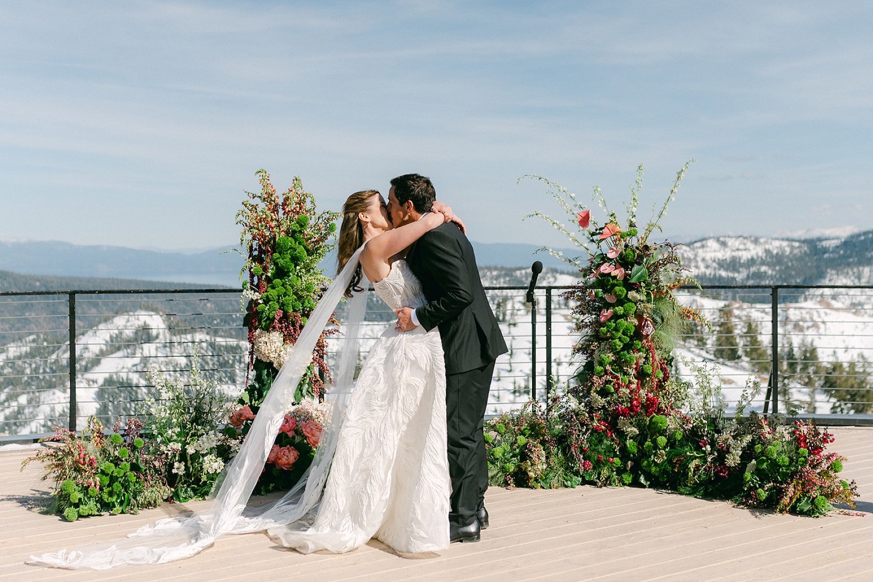 Wedding florals by Golden Flowers at Palisades Tahoe High Camp, Lake Tahoe
