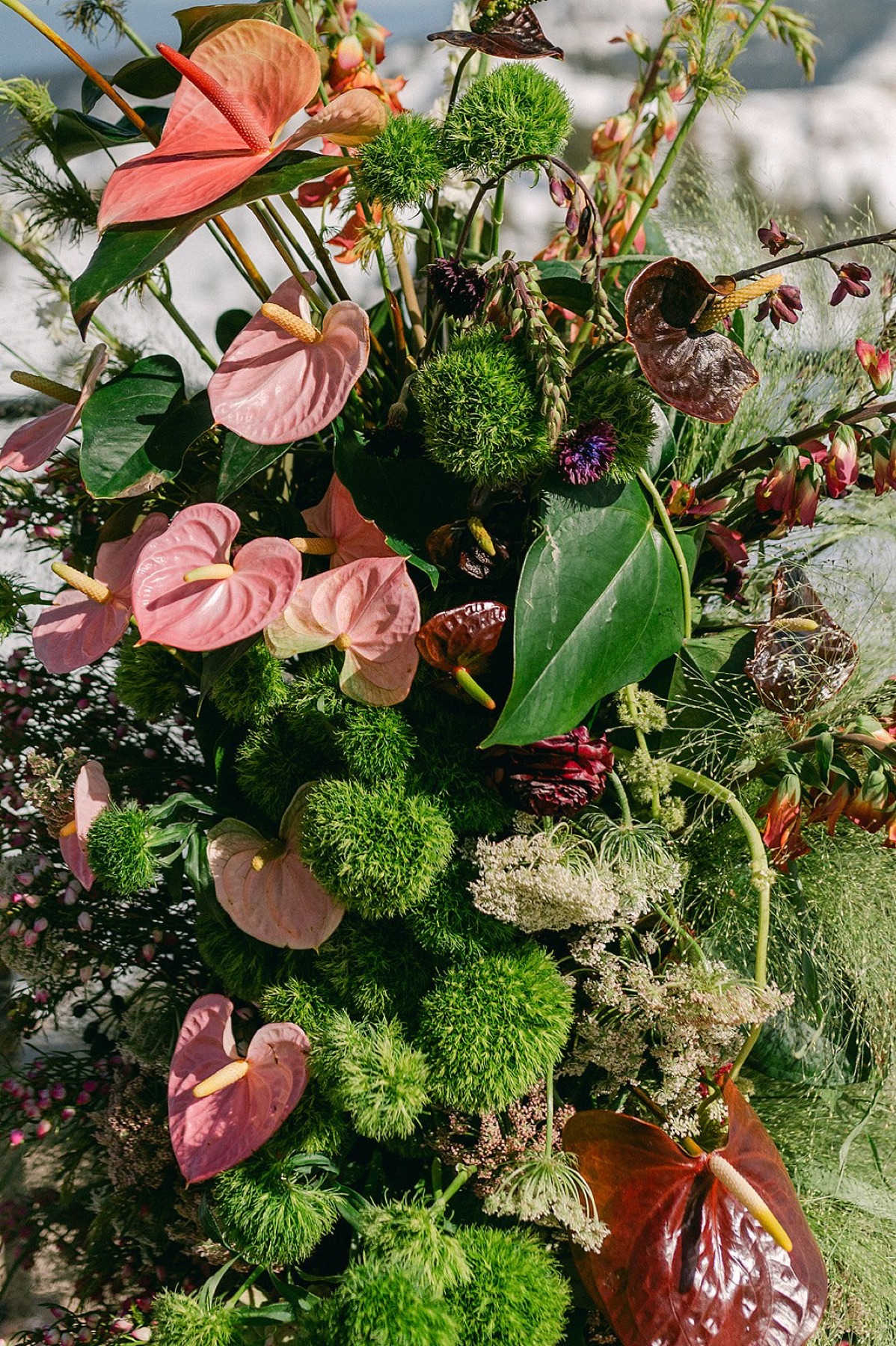 Wedding florals by Golden Flowers at Palisades Tahoe High Camp, Lake Tahoe