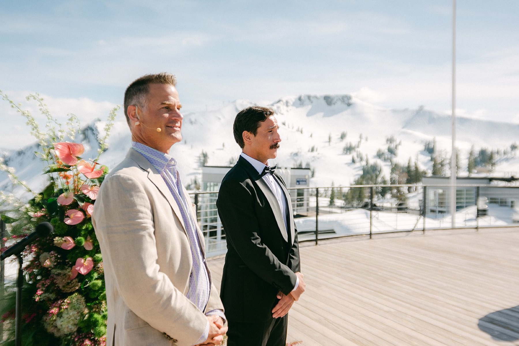Wedding florals by Golden Flowers at Palisades Tahoe High Camp, Lake Tahoe