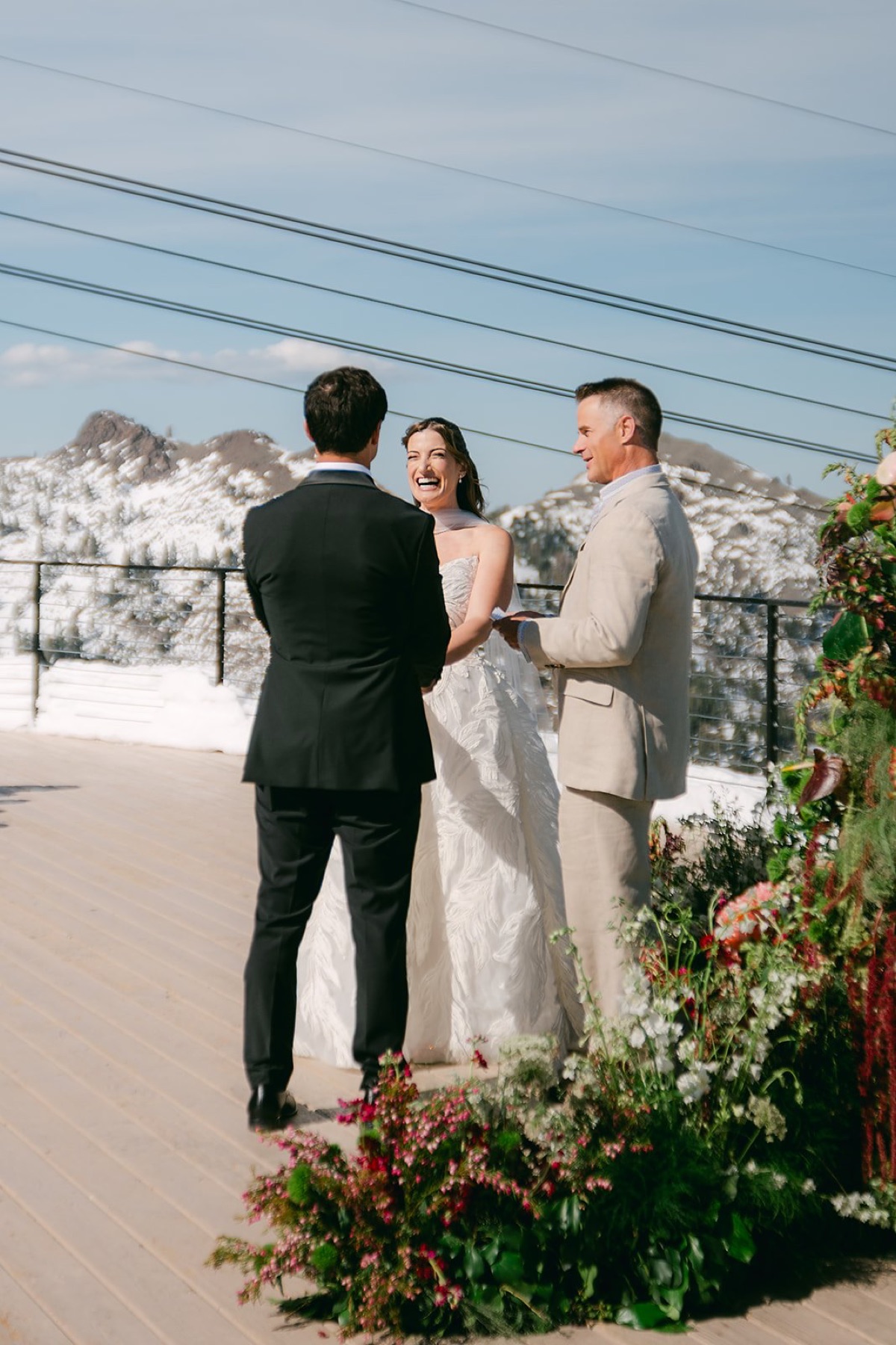 Wedding florals by Golden Flowers at Palisades Tahoe High Camp, Lake Tahoe